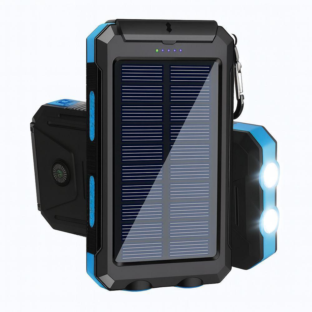 Power Bank Solar 10000mah Com Lanterna Led Sos – Carregador Portátil Usb à Prova De Respingo, Quedas E Poeira - Azul - 1