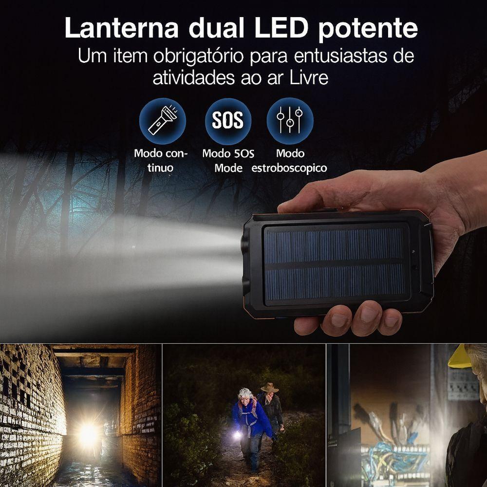 Power Bank Solar 10000mah Com Lanterna Led Sos – Carregador Portátil Usb à Prova De Respingo, Quedas E Poeira - Azul - 4