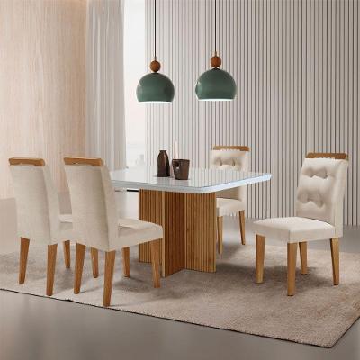 Mesa De Jantar Olímpia 90cm Mdf Vidro 4 Cadeiras Carol Veludo Creme/off White/imbuia