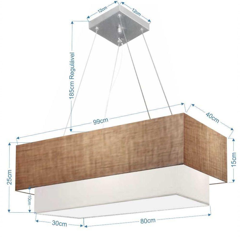 Lustre Pendente Duplo Retangular Vivare Md-4322 Cúpula Em Tecido 99x40cm X 80x30cm - Bivolt Palha-branco 127/220v - 2