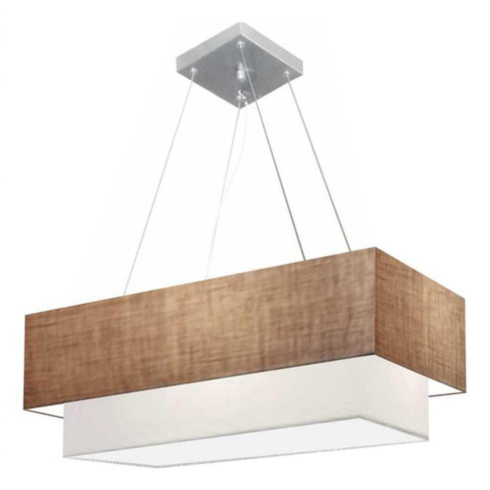 Lustre Pendente Duplo Retangular Vivare Md-4322 Cúpula Em Tecido 99x40cm X 80x30cm - Bivolt Palha-branco 127/220v - 3