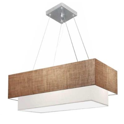 Lustre Pendente Duplo Retangular Vivare Md-4322 Cúpula Em Tecido 99x40cm X 80x30cm - Bivolt Palha-branco 127/220v