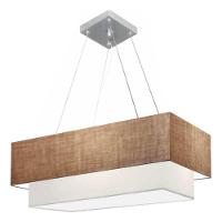 Lustre Pendente Duplo Retangular Vivare Md-4322 Cúpula Em Tecido 99x40cm X 80x30cm - Bivolt Palha-branco 127/220v - 3
