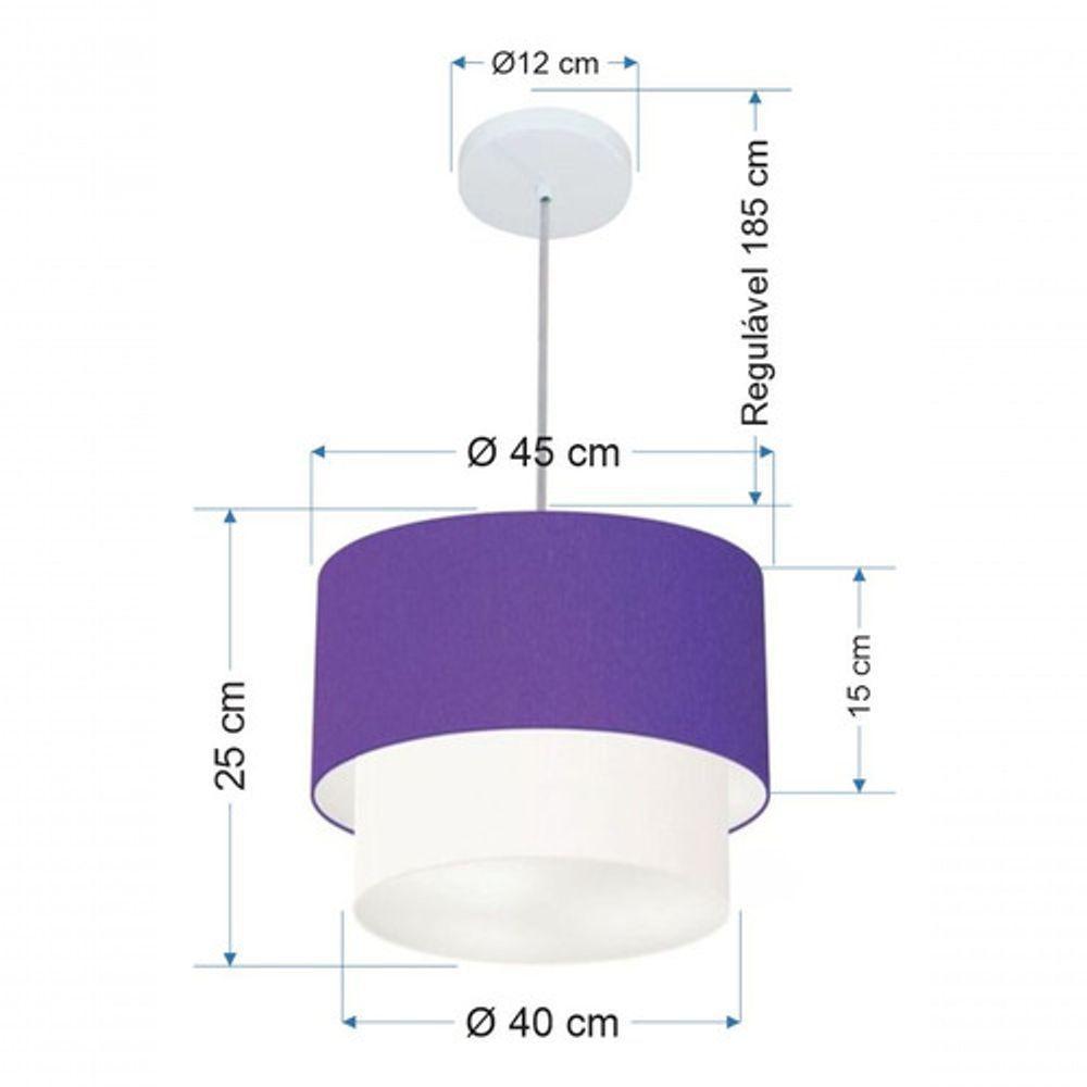Lustres Pendentes Duplo Cilíndrico Vivare Md-4350 Cúpula Em Tecido 45x40cm - Bivolt Roxo-branco 127/220v - 5