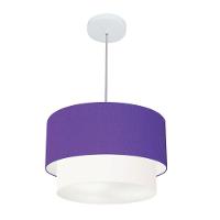Lustres Pendentes Duplo Cilíndrico Vivare Md-4350 Cúpula Em Tecido 45x40cm - Bivolt Roxo-branco 127/220v - 1
