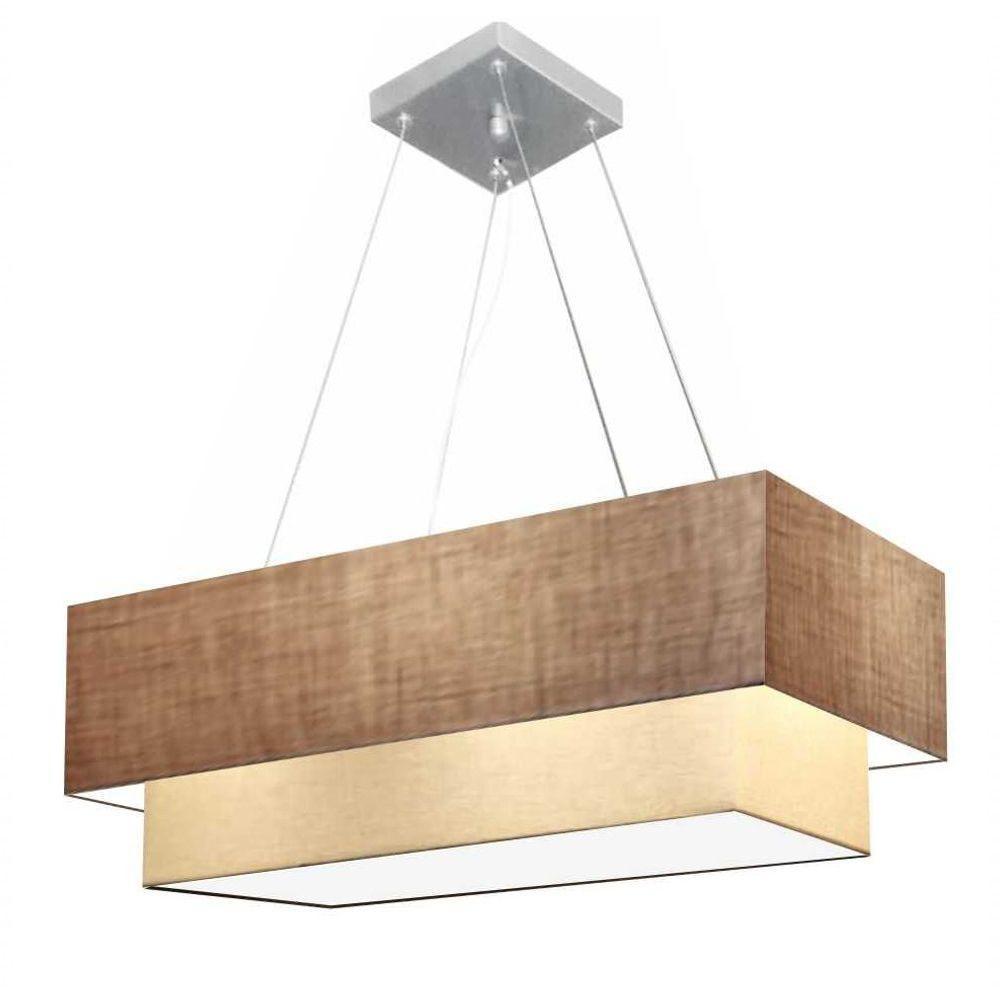 Lustre Pendente Duplo Retangular Vivare Md-4322 Cúpula Em Tecido 99x40cm X 80x30cm - Bivolt Palha-bege 127/220v - 1