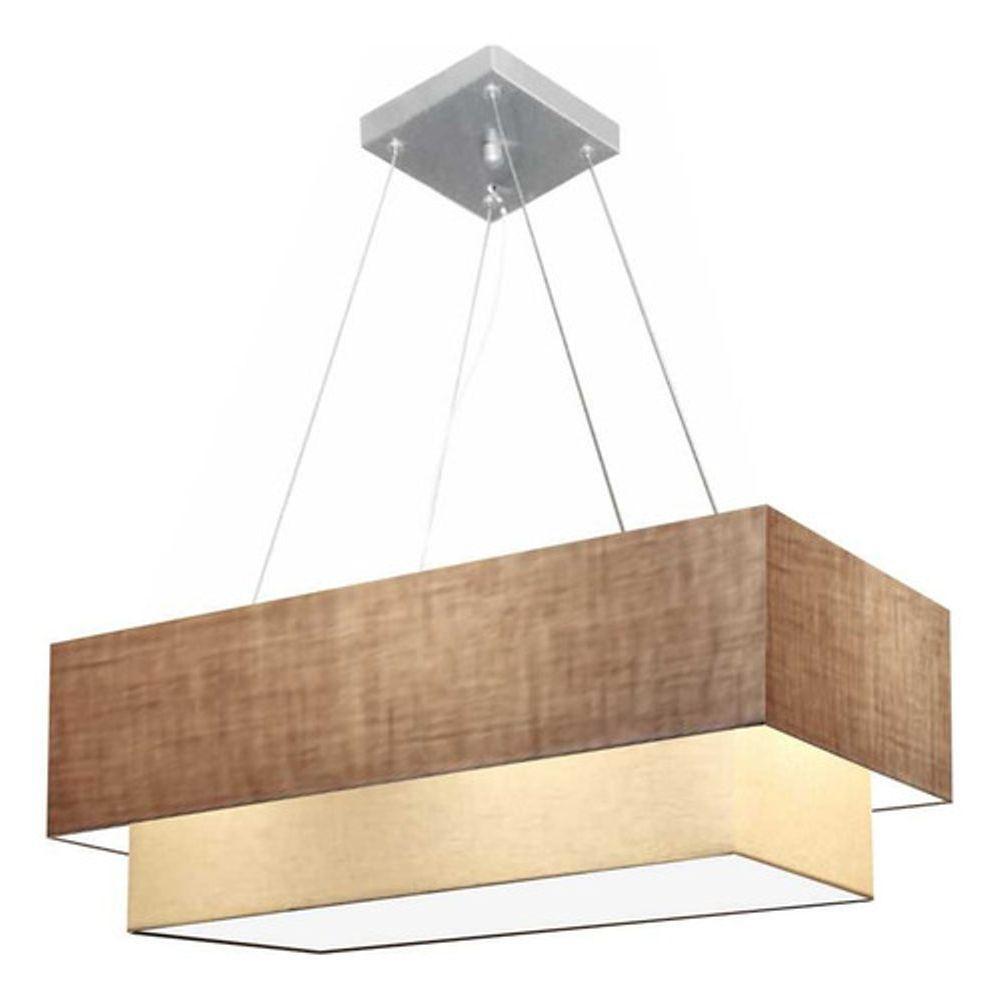 Lustre Pendente Duplo Retangular Vivare Md-4322 Cúpula Em Tecido 99x40cm X 80x30cm - Bivolt Palha-bege 127/220v - 3