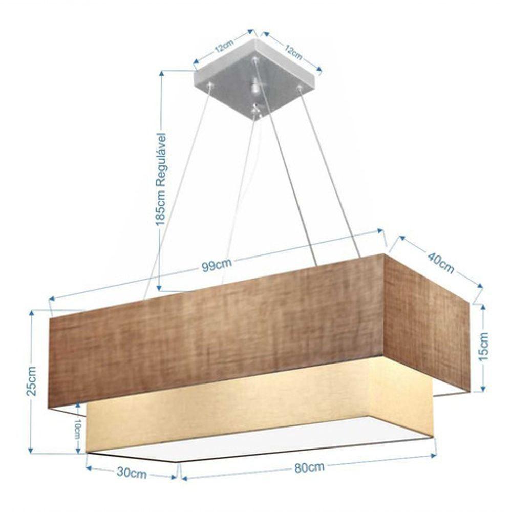 Lustre Pendente Duplo Retangular Vivare Md-4322 Cúpula Em Tecido 99x40cm X 80x30cm - Bivolt Palha-bege 127/220v - 4
