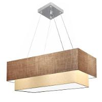 Lustre Pendente Duplo Retangular Vivare Md-4322 Cúpula Em Tecido 99x40cm X 80x30cm - Bivolt Palha-bege 127/220v - 1