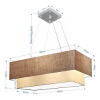 Lustre Pendente Duplo Retangular Vivare Md-4322 Cúpula Em Tecido 99x40cm X 80x30cm - Bivolt Palha-bege 127/220v - 4