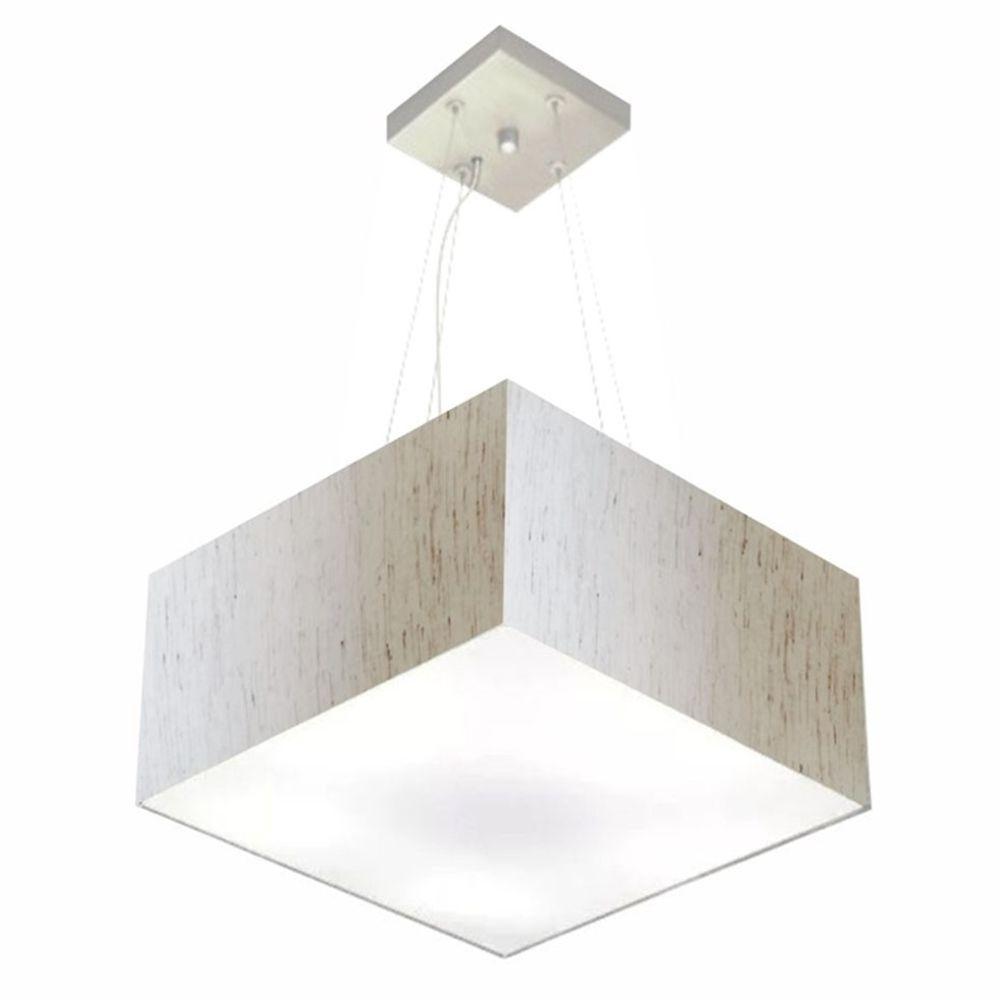 Lustre Pendente Quadrado Vivare Md-4005 Cúpula Em Tecido 21/35x35cm - Bivolt Linho Bege 127/220v - 1