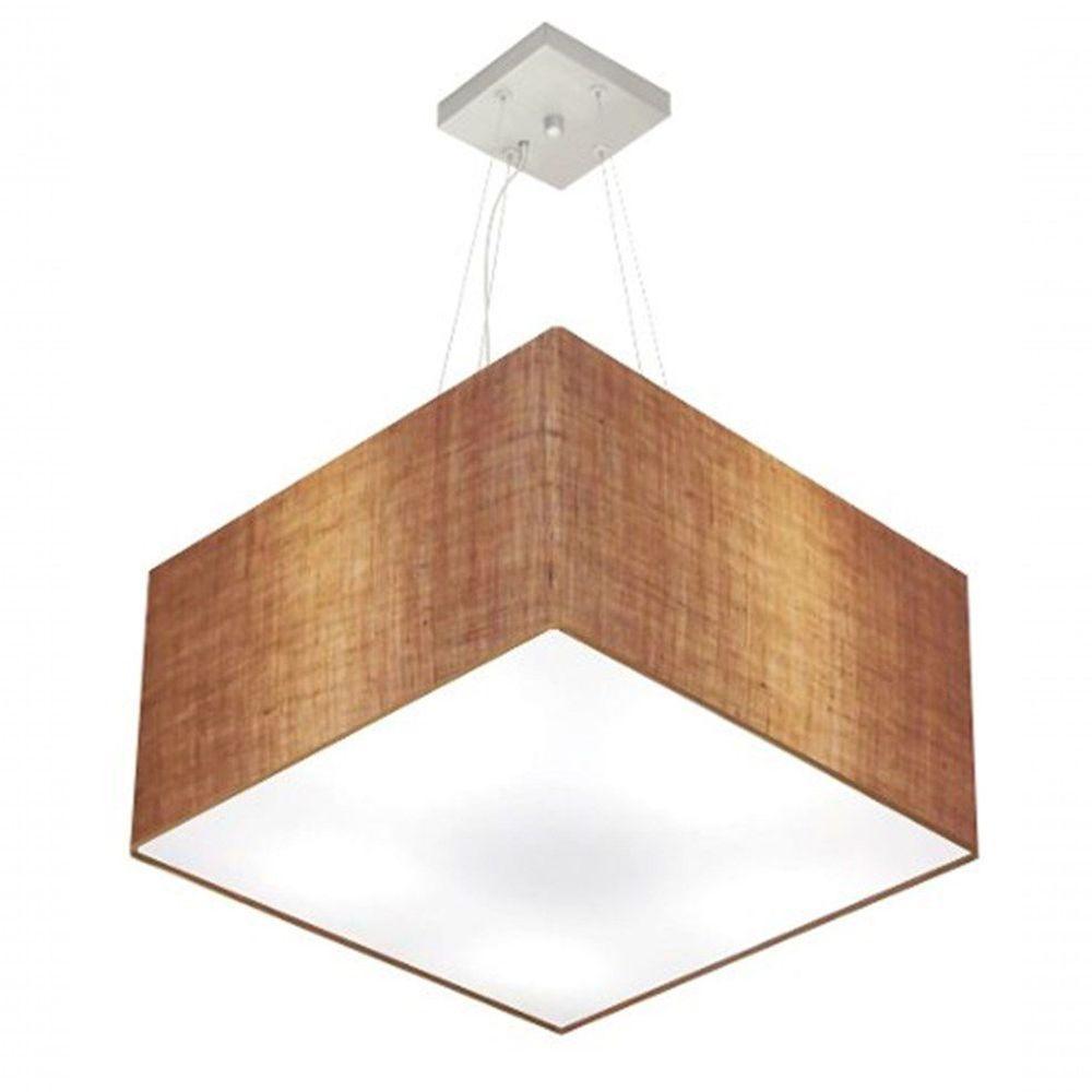 Lustre Pendente Quadrado Vivare Md-4199 Cúpula Em Tecido 30/60x60cm - Bivolt Palha 127/220v - 1