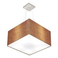 Lustre Pendente Quadrado Vivare Md-4199 Cúpula Em Tecido 30/60x60cm - Bivolt Palha 127/220v - 3
