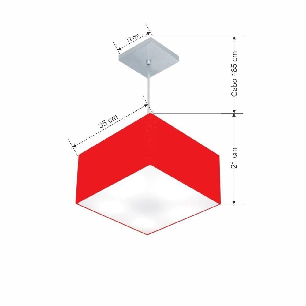 Lustre Pendente Quadrado Vivare Md-4020 Cúpula Em Tecido 21/35x35cm - Bivolt Vermelho 127/220v - 2