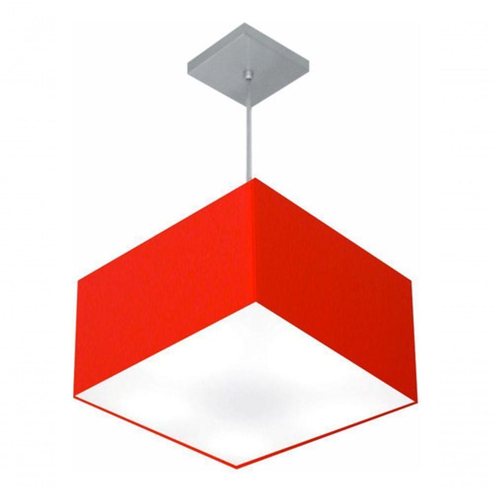 Lustre Pendente Quadrado Vivare Md-4020 Cúpula Em Tecido 21/35x35cm - Bivolt Vermelho 127/220v - 4