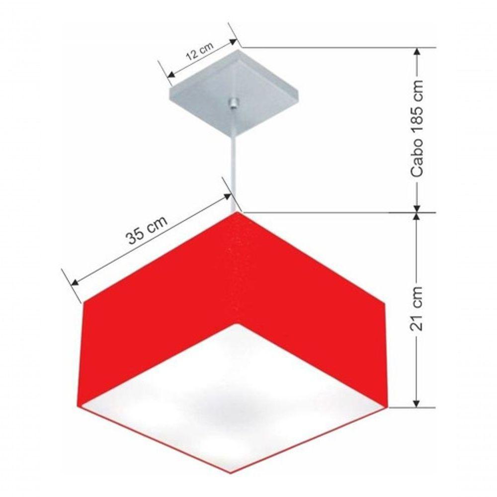 Lustre Pendente Quadrado Vivare Md-4020 Cúpula Em Tecido 21/35x35cm - Bivolt Vermelho 127/220v - 5