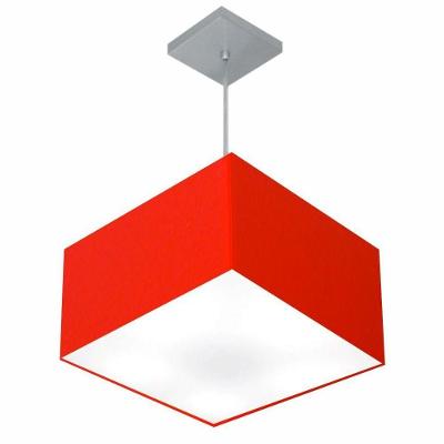 Lustre Pendente Quadrado Vivare Md-4020 Cúpula Em Tecido 21/35x35cm - Bivolt Vermelho 127/220v
