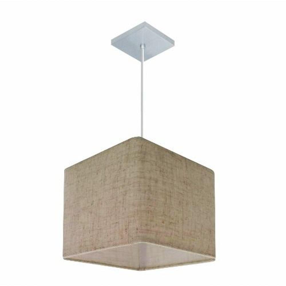 Lustre Pendente Quadrado Vivare Md-4058 Cúpula Em Tecido 21/25x25cm - Bivolt Rustico-bege 127/220v - 1