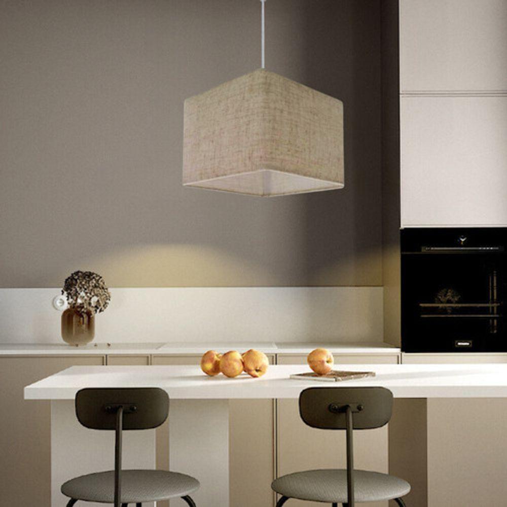 Lustre Pendente Quadrado Vivare Md-4058 Cúpula Em Tecido 21/25x25cm - Bivolt Rustico-bege 127/220v - 5