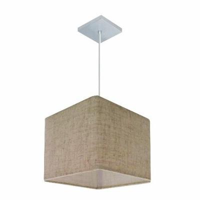 Lustre Pendente Quadrado Vivare Md-4058 Cúpula Em Tecido 21/25x25cm - Bivolt Rustico-bege 127/220v
