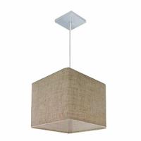 Lustre Pendente Quadrado Vivare Md-4058 Cúpula Em Tecido 21/25x25cm - Bivolt Rustico-bege 127/220v - 1