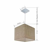 Lustre Pendente Quadrado Vivare Md-4058 Cúpula Em Tecido 21/25x25cm - Bivolt Rustico-bege 127/220v - 2