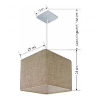Lustre Pendente Quadrado Vivare Md-4058 Cúpula Em Tecido 21/25x25cm - Bivolt Rustico-bege 127/220v