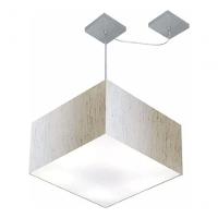 Lustre Pendente Quadrado Com Desvio De Centro Vivare Md-4270 Cúpula Em Tecido 35x35cm - Bivolt Linho Bege 127/220v - 3