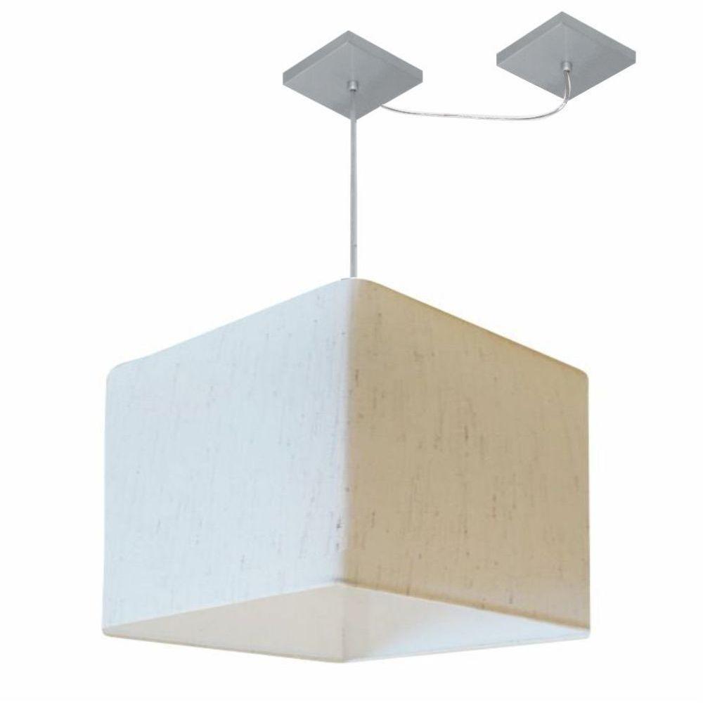 Lustre Pendente Quadrado Com Desvio De Centro Vivare Md-4269 Cúpula Em Tecido 40x40cm - Bivolt Linho Bege 127/220v - 1