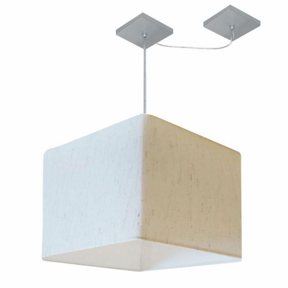 Lustre Pendente Quadrado Com Desvio De Centro Vivare Md-4269 Cúpula Em Tecido 40x40cm - Bivolt Linho Bege 127/220v - 3