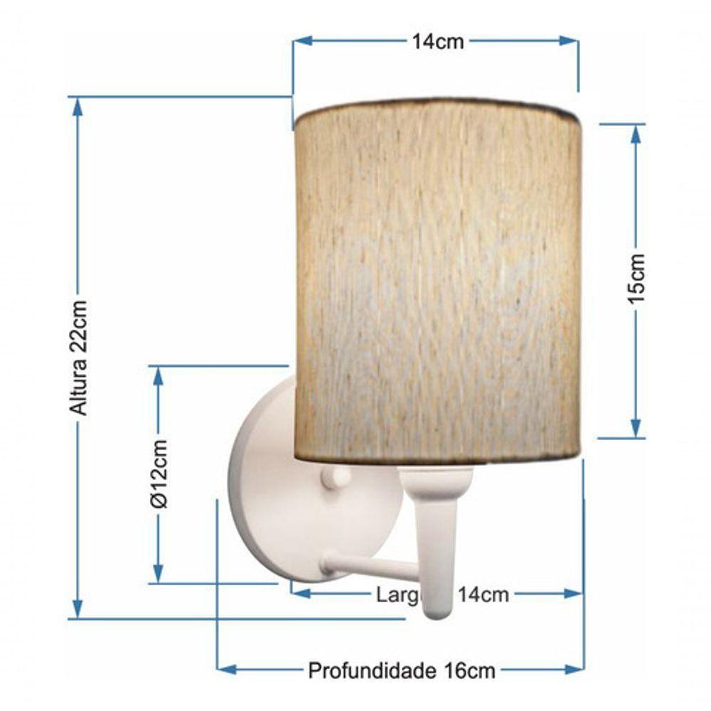 Kit-2 Arandela Cilíndrica Md-2009 Base Branco Cúpula Em Tecido 14x15cm Linho Bege - Bivolt - 5