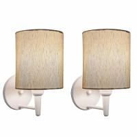 Kit-2 Arandela Cilíndrica Md-2009 Base Branco Cúpula Em Tecido 14x15cm Linho Bege - Bivolt - 1