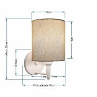 Kit-2 Arandela Cilíndrica Md-2009 Base Branco Cúpula Em Tecido 14x15cm Linho Bege - Bivolt - 2