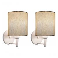 Kit-2 Arandela Cilíndrica Md-2009 Base Branco Cúpula Em Tecido 14x15cm Linho Bege - Bivolt