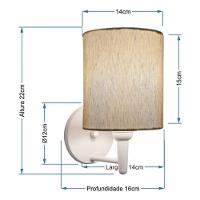 Kit-2 Arandela Cilíndrica Md-2009 Base Branco Cúpula Em Tecido 14x15cm Linho Bege - Bivolt - 5