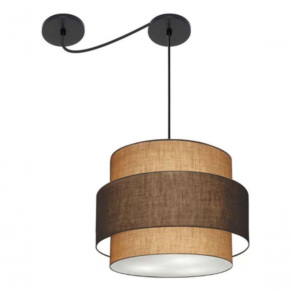 Lustre Sala De Jantar Com Desvio Vivare Md-4397 Cúpula Em Tecido 40cm Palha-café-palha 127/220v - 5