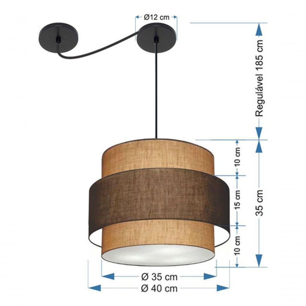 Lustre Sala De Jantar Com Desvio Vivare Md-4397 Cúpula Em Tecido 40cm Palha-café-palha 127/220v - 6
