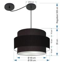 Lustre Sala De Jantar Com Desvio Vivare Md-4399 Cúpula Em Tecido 50cm Preto 127/220v - 2