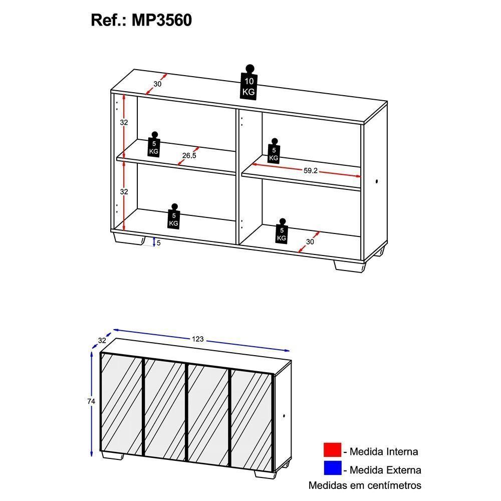 Aparador Buffet 4 Portas Com Espelho e Pés Vegas Branco - 4