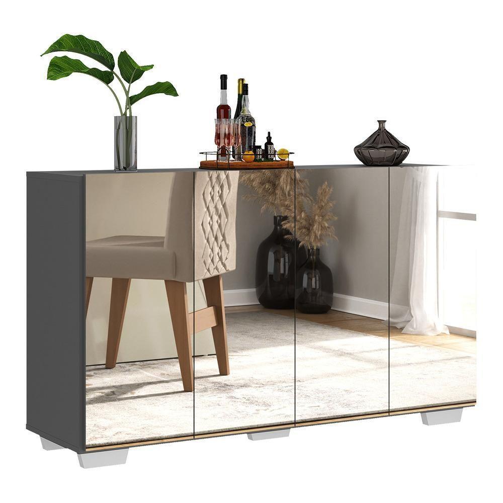 Aparador Buffet 4 Portas Com Espelho e Pés Vegas Branco - 6