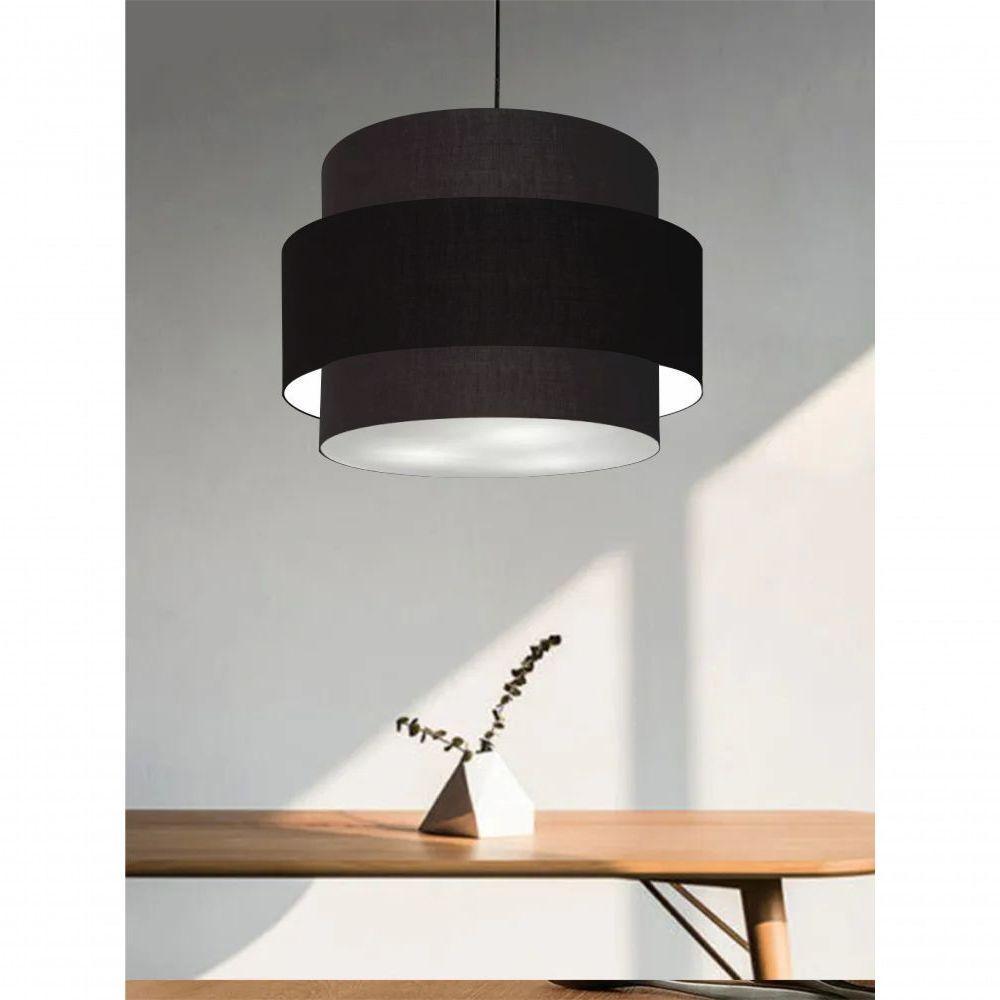Lustre Sala De Jantar Com Desvio Vivare Md-4400 Cúpula Em Tecido 55cm Preto 127/220v - 7