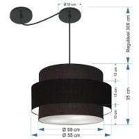 Lustre Sala De Jantar Com Desvio Vivare Md-4400 Cúpula Em Tecido 55cm Preto 127/220v