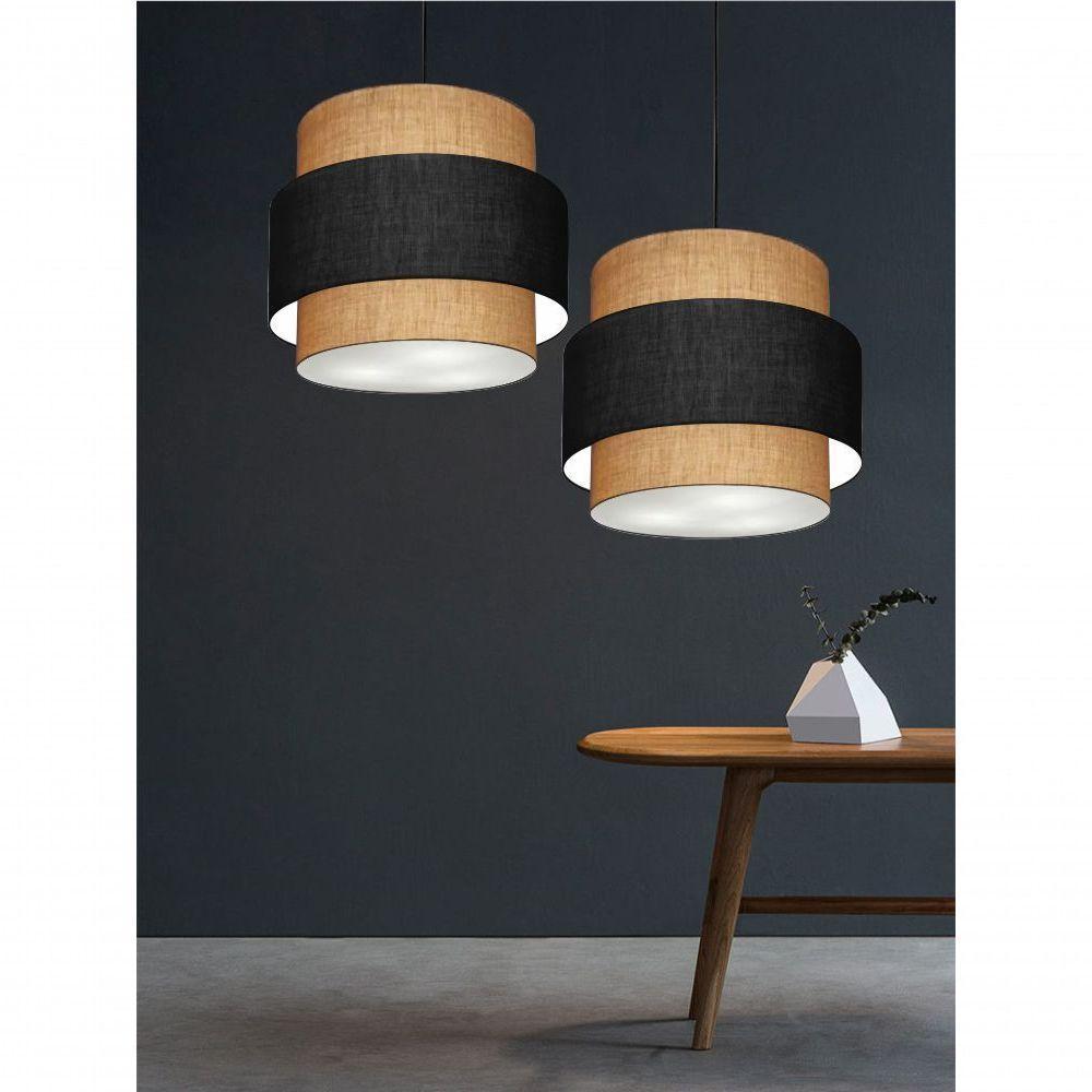 Lustre Sala De Jantar Com Desvio Vivare Md-4400 Cúpula Em Tecido 55cm Palha-preto-palha 127/220v - 5