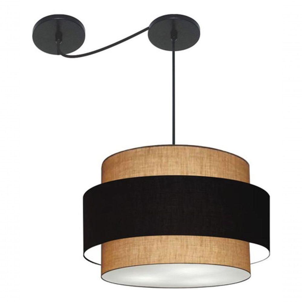Lustre Sala De Jantar Com Desvio Vivare Md-4400 Cúpula Em Tecido 55cm Palha-preto-palha 127/220v - 7