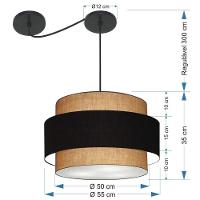 Lustre Sala De Jantar Com Desvio Vivare Md-4400 Cúpula Em Tecido 55cm Palha-preto-palha 127/220v - 3