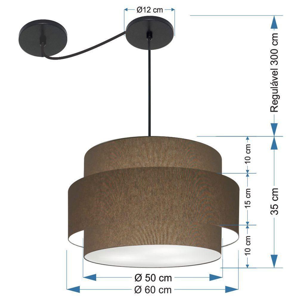 Lustre Sala De Jantar Com Desvio Vivare Md-4401 Cúpula Em Tecido 60cm Cáqui 127/220v - 2