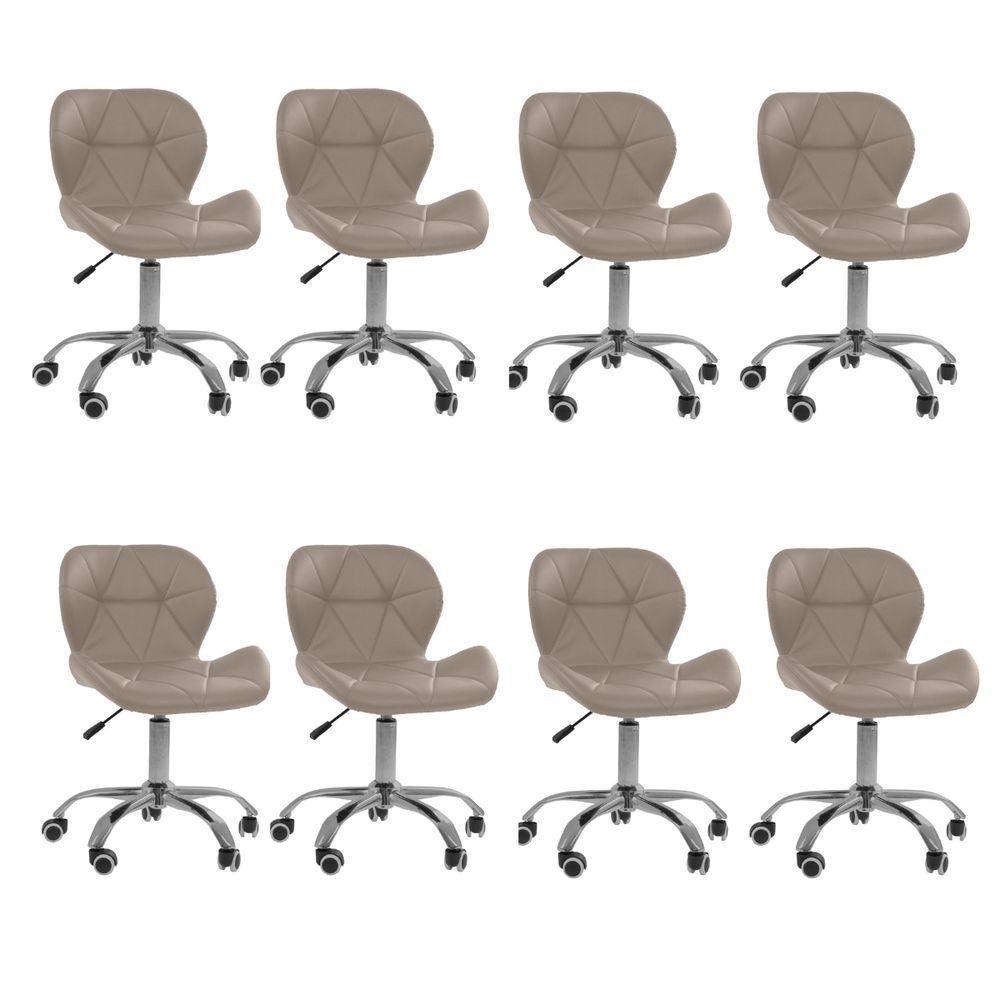 Kit 8 Cadeiras Office Eiffel Slim Com Base Giratória E Ajustável Bege - 1
