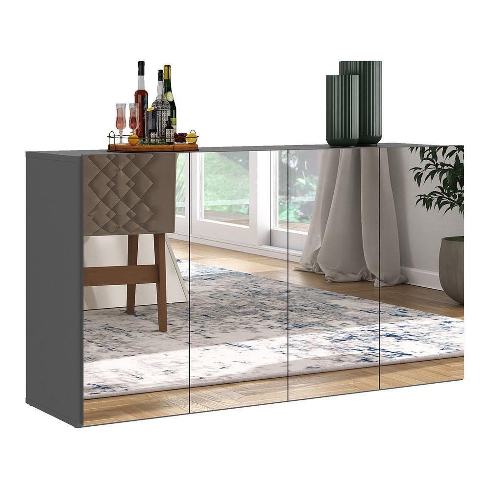 Aparador Buffet 4 Portas Com Espelho Vegas Grafite - 7