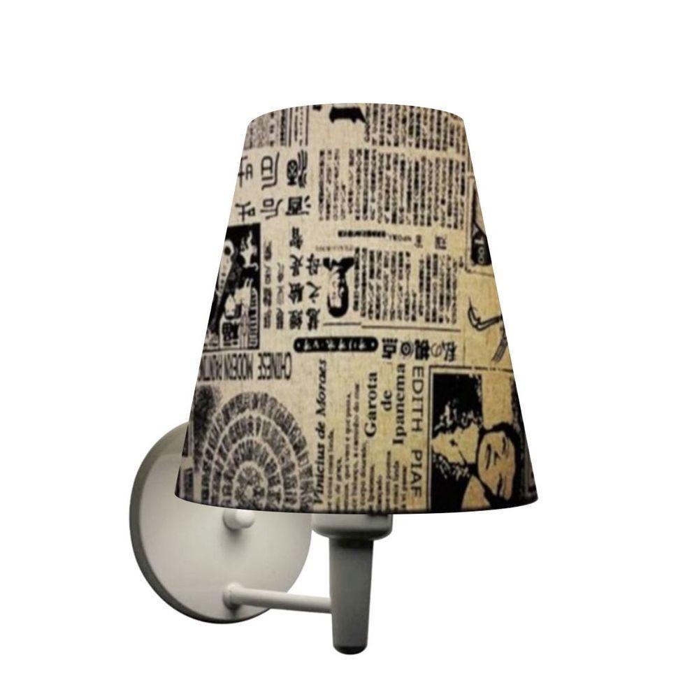 Arandela Cone Md-2007 Base Branco Cúpula Em Tecido 20-08x18cm Ny-jornal - Bivolt - 1