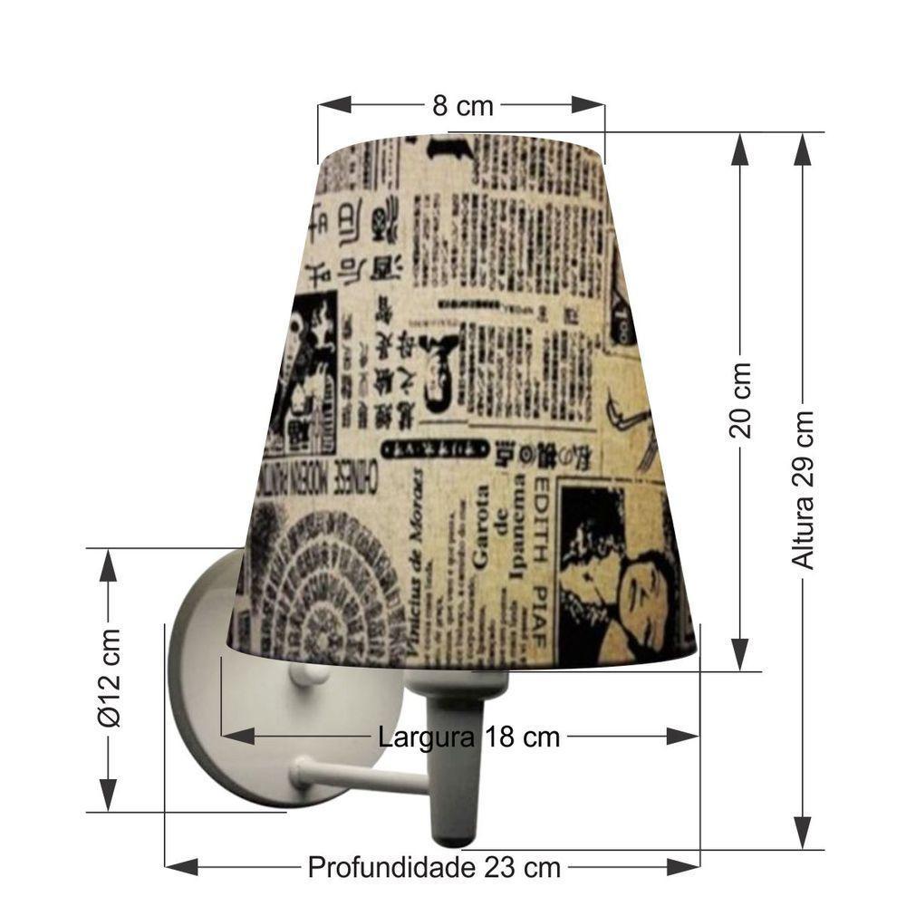 Arandela Cone Md-2007 Base Branco Cúpula Em Tecido 20-08x18cm Ny-jornal - Bivolt - 2